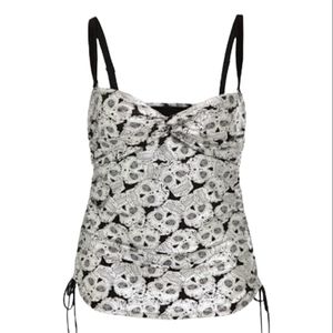 Torrid Plus Silver Sugar Skull Ruched Tankini Top